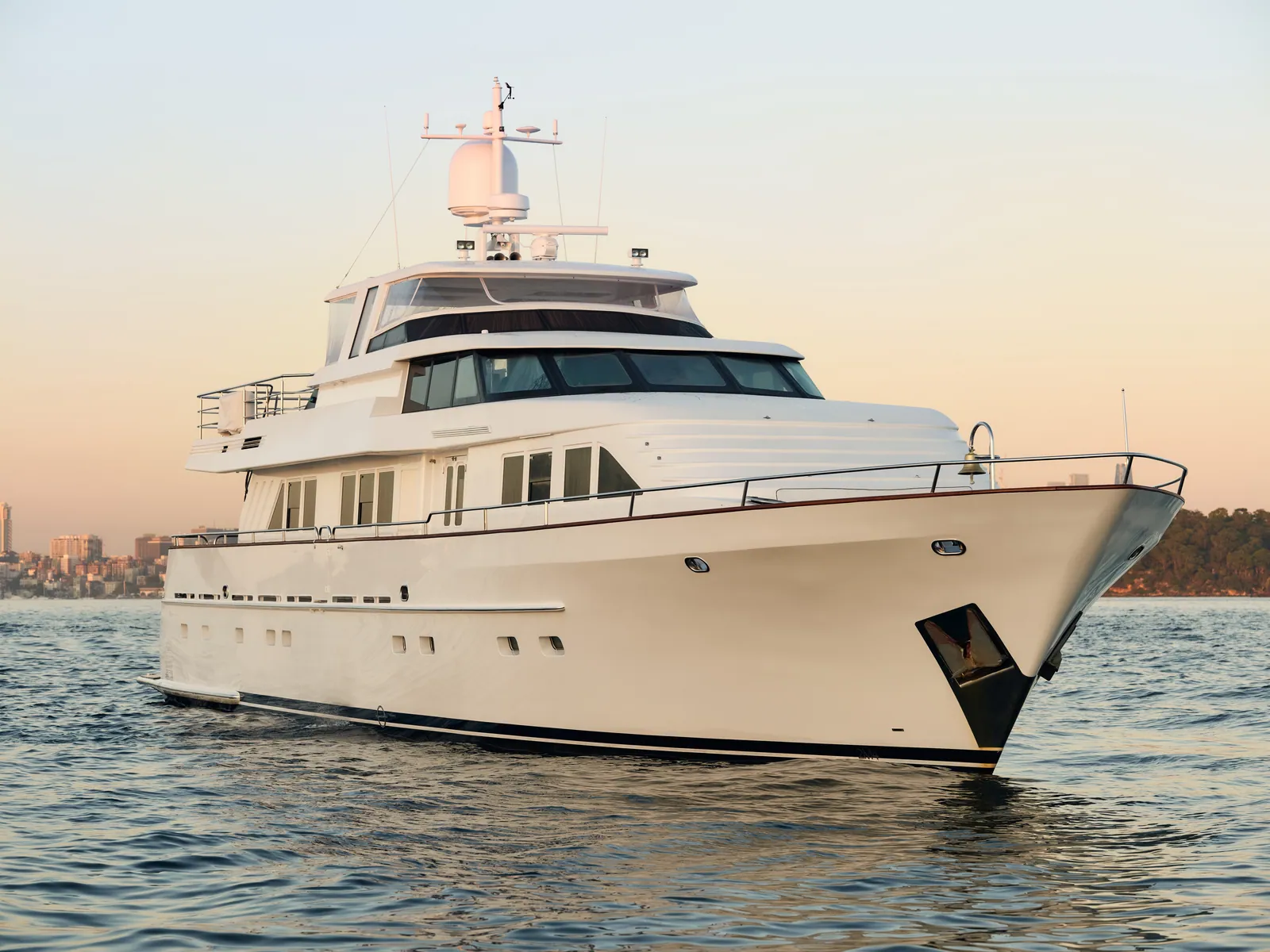 M/Y Sea Raes, at golden hour on Sydney Harbour