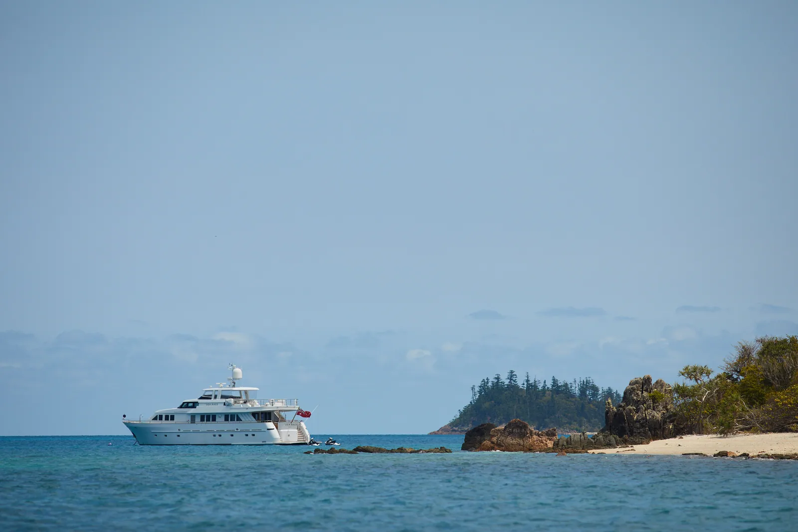 M/Y Sea Raes, off an island beach