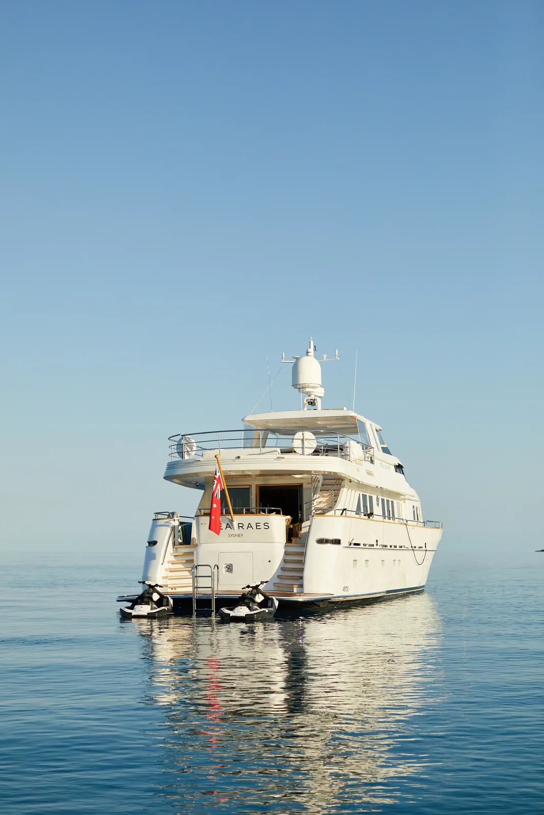 M/Y Sea Raes, her stern, jet skis at the swim platform